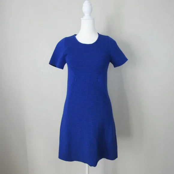 M. Patmos Cobalt Blue Knit Wool Stretch Pullover Dress - Picture 1 of 14